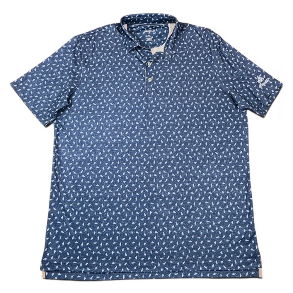 Johnnie O Performance Polo Mens XL Golf Lake Blue Allover Surfboard Print Titus